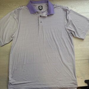 Footjoy FJ Performance GOLF Polo Shirt Men's Large Purple Striped Stretch